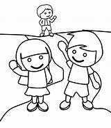 Printable Coloring Page Of Three Children Waving Stock Illustration  sketch template