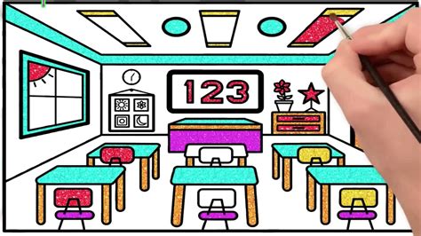 How to Draw a CLASSROOM for KIDS 🍏🎒📚 ️ Classroom Drawing for Kids | Classroom Coloring Pages ...