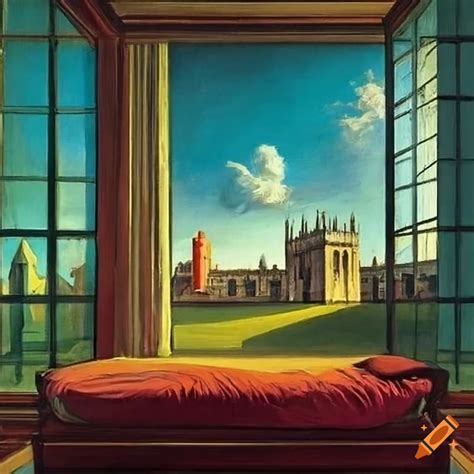 Interior of a student's bedroom with a view of oxford university
