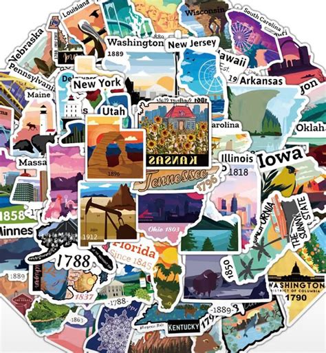 50 USA Map, States Sticker Self Adhesive US State Sticker for ...