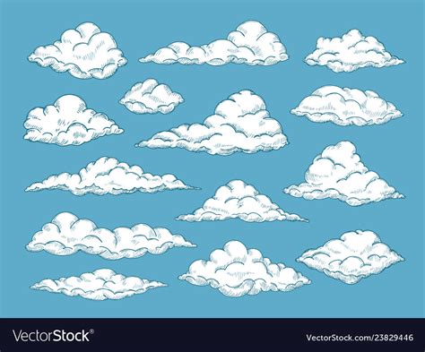 Hand drawn clouds pencil sketch sky cloudscape Vector Image