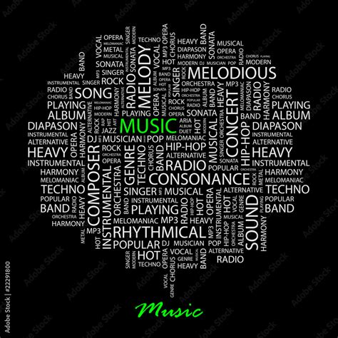 MUSIC. Word collage on black background. Stock Vector | Adobe Stock