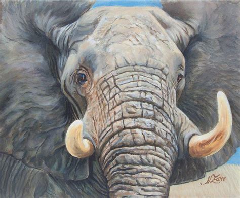 an elephant with tusks is shown in this painting