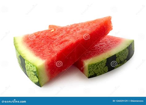 Two Lying Triangles of Seedless Watermelon Isolated on White. Stock ...