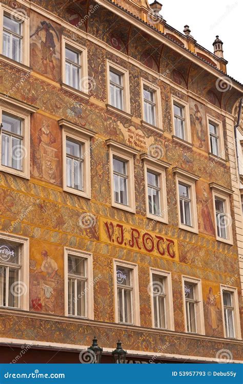 Historic Art Nouveau Building in Prague. Editorial Stock Photo - Image of europe, building: 53957793