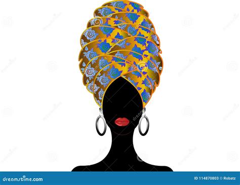 Portrait of the Young Black Woman in a Turban. Animation African Beauty. Vector Color ...