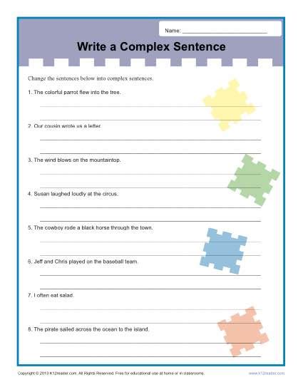 Write a Complex Sentence Worksheet