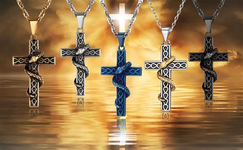 PROSTEEL Black Cross Necklace Snake Serpent Jewelry 316L Stainless Steel Crucifix Pendant with ...