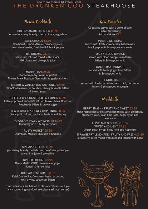 Online Menu of The Drunken Coo Restaurant, Ayr, United Kingdom, KA7 2EG - Zmenu