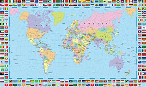 World Map Poster with Country Flags - 48x24 Inches Political Country Flags Home Wall Map Picture ...