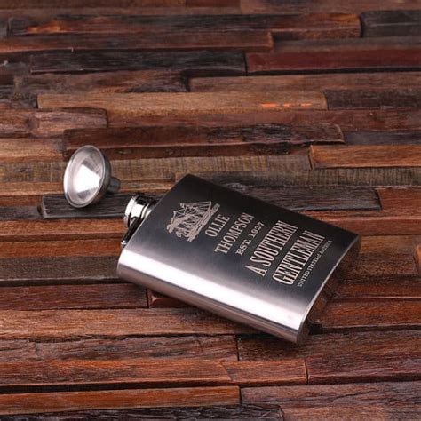 Personalized Stainless Steel Flask - 7 oz. with Wood Box - Teals Prairie & Co.® Reseller Site