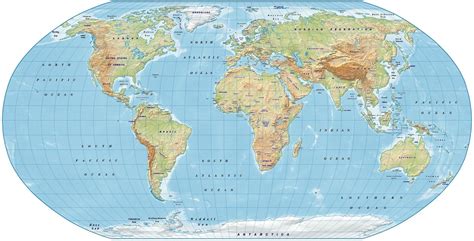 Digital vector, royalty free, World relief map in the Robinson projection, light color UK ...