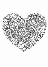 Pretty Heart Of Flowers And Leaves  Adult Coloring Pages sketch template