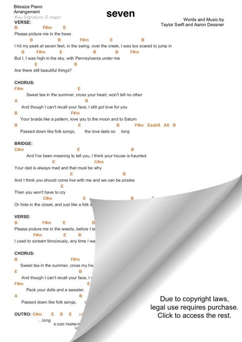 SEVEN – TAYLOR SWIFT PIANO CHORDS & Lyrics – Bitesize Piano