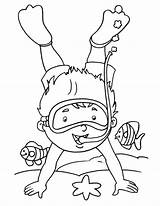 Diver With Fish coloring page sketch template
