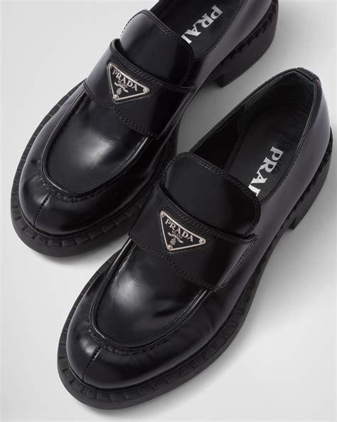 Black Chocolate Brushed Leather Loafers | PRADA