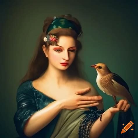 Woman holding a bird on Craiyon