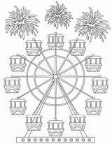 Coloring Book Page With Amusement Park Fireworks In Sky Sheet To  sketch template