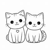 Cats Two Cat Coloring Pages Clipart Cute Kittens Little Kitty Clip  sketch template