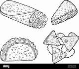 Mexican food Set  coloring Page For Adults Graphic Doodle Cartoon Art sketch template