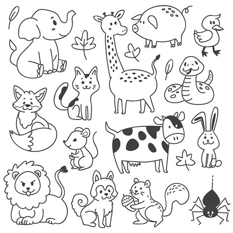 Set Of Animals Doodle Vector Illustration, Animal Drawing, Rat Drawing, Animals Drawing PNG and ...