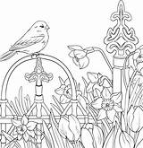 A fence With Flowers And bird Black White Vector Drawing For  sketch template