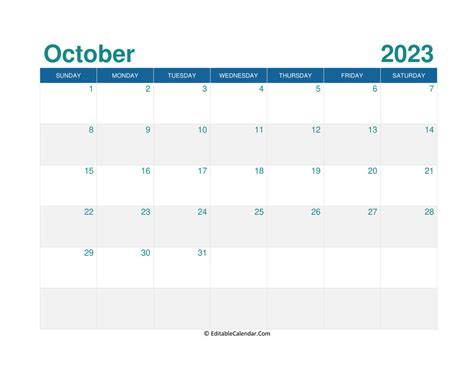 October 2023 Editable Calendar with Holidays