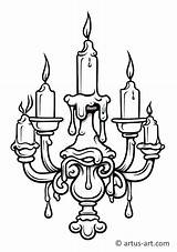 Candelabra With Dripping Candles Coloring Page » Free Download Artus Art sketch template