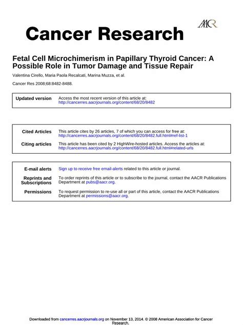 (PDF) Fetal Cell Microchimerism in Papillary Thyroid Cancer: A Possible Role in Tumor Damage and ...
