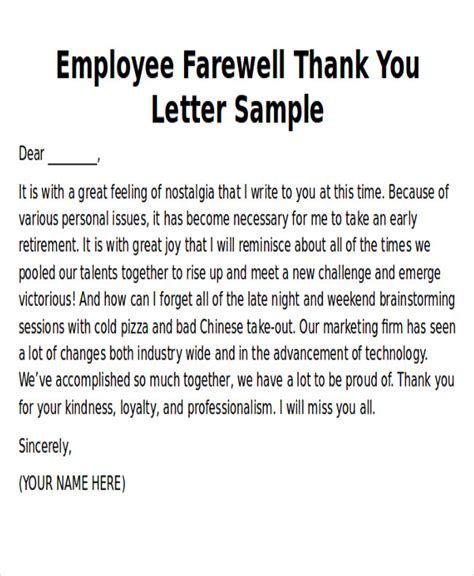 FREE 8+ Sample Thank You Notes to Employee in MS Word | PDF