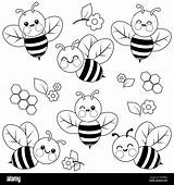Cute Bees Collection Black And White Coloring Page Stock Photo  Alamy sketch template