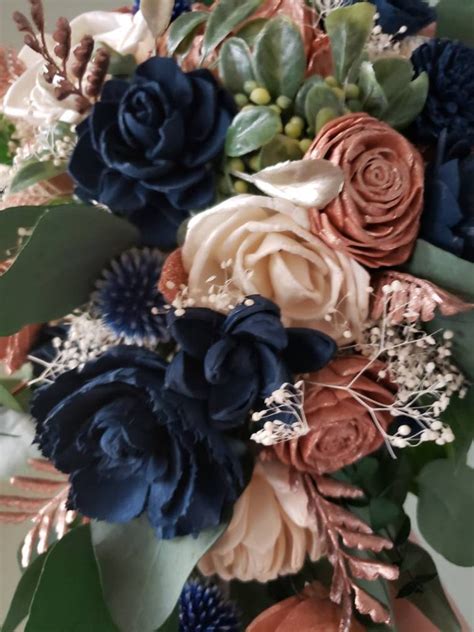 Rose Gold and Navy Blue Cascading Bouquet Wedding Bouquet - Etsy UK