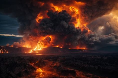 Premium Photo | Fiery shots of the active lava flow and volcanos on the ...