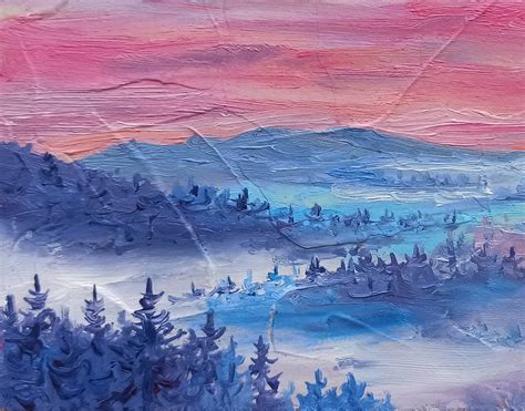 Foggy Forest Painting Landscape Original Art 4 by 6 Tree Art | Etsy