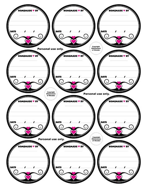 Free Printable Jelly Jar Labels, round, 2.5" in white, black & pink.