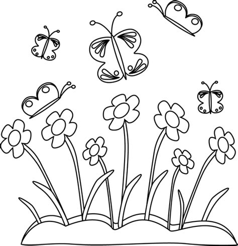 Black and White Spring Flowers and Butterflies | Butterfly coloring page, Butterfly clip art ...