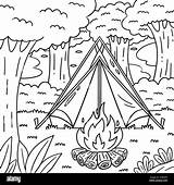 Camping Tent And Bonfire Coloring Page For Kids Stock Vector Image  sketch template