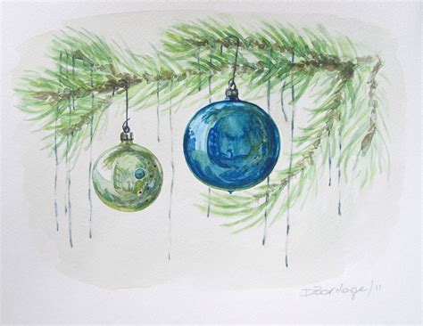 Watercolour Wednesday — Blue Christmas Ornaments, Christmas Tree. | Watercolor christmas cards ...