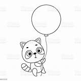 Coloring Page Cute Little Raccoon Flies On Balloon Book For  sketch template