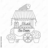 Cute Ice Cream cart coloring Page Line Art Summer Street food Black  sketch template