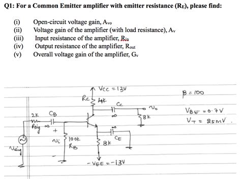 Solved For a Common Emitter amplifier with emitter | Chegg.com