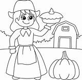 Thanksgiving Pilgrim Girl Holding Pie Coloring 7819162 Vector Art At  sketch template
