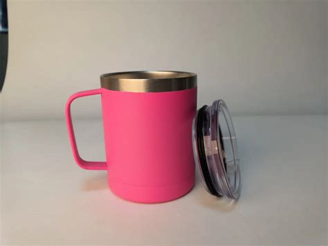 12 Oz Powder Coated Double Wall Vacuum Insulated Stainless Steel Travel Coffee Mug With Handle ...