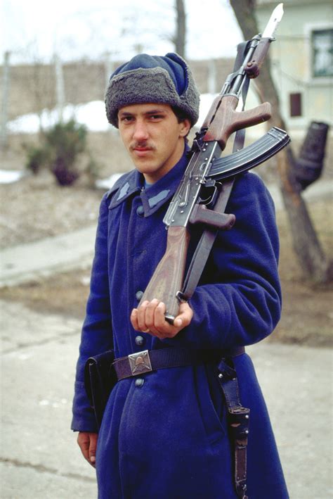 Romanian Soldier, Nenciu Marian, Stands Guard Duty Near the Railroad at ...