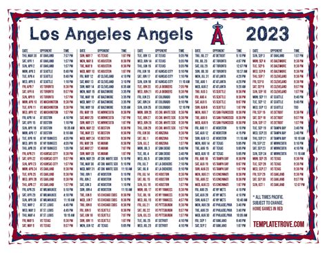 Printable 2023 Los Angeles Angels Schedule