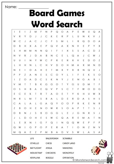 Board Games Word Search- Monster Word Search