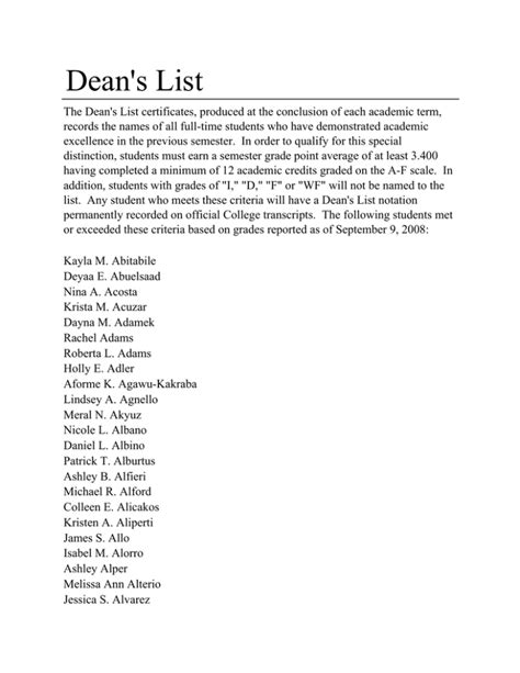 Dean's List