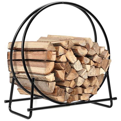 Gymax 30'' Tubular Steel Log Hoop Firewood Storage Rack Holder Round ...