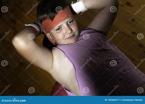 Excess Weight Kid Boy Working Out at Home Stock Image - Image of curls, gymnastics: 155945477