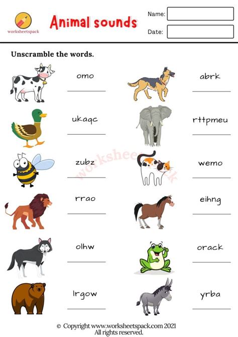 Animal sounds worksheets - Printable and Online Worksheets Pack